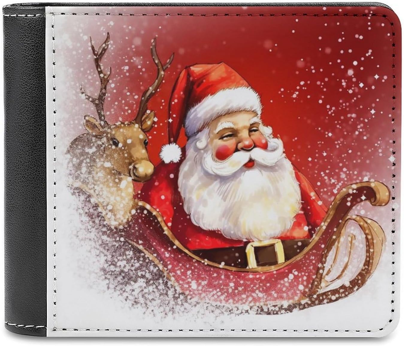 Christmas Santa Claus Wallet for Men, Capacity Bifold Passcase with Card Slots for Travel, Slim Money Clip with Coin Purse, Leather RFID Blocking Wallets with ID Windows for Gift