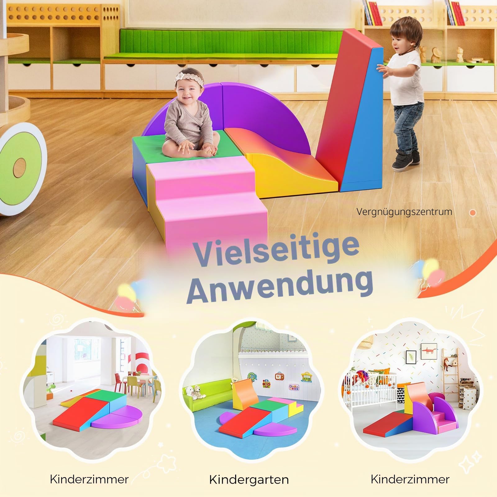 Hoyiyobi Schaumstoff-Kletterblöcke für Kinder, Schaumstoff-Bausteine ​​XXL, Montessori-Spielzeug für Kinder, waschbarer Bezug für Indoor-Spaß, Baby-Soft-Spielset (Gemischte Farbe-6)