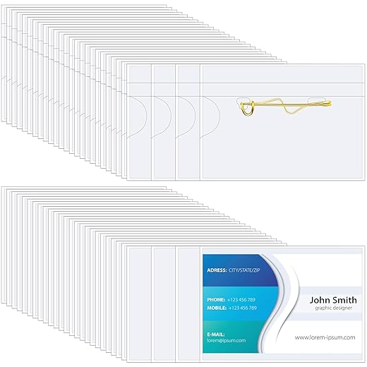 200 Pcs Pin Style Name Badge Holders ID Name Tags with Pins Clear Plastic Badge Holder with Inserts ID Card Plastic Name Badge Sleeve, 2.44 x 3.58 Inch (Gold Clip)