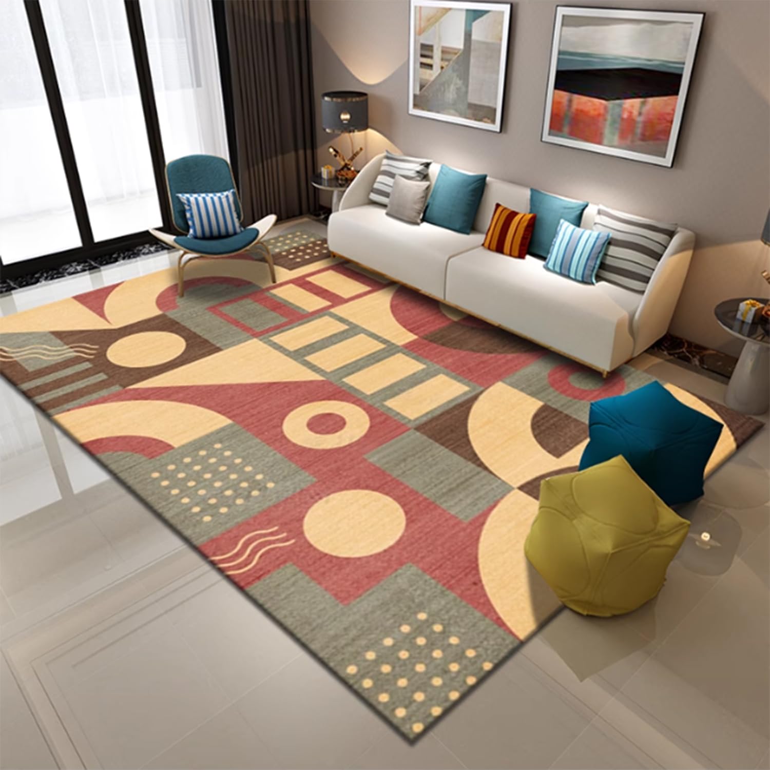 Tapis salon 120x160 cm rouge moderne lavable et antidérapant pour chambre