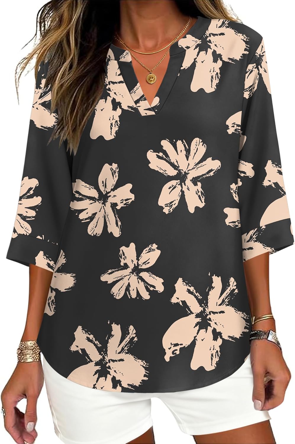 LOMON Women's Dressy 3/4 Length Sleeve Tops Business Casual Blouses Summer Tees Shirts - Image 4