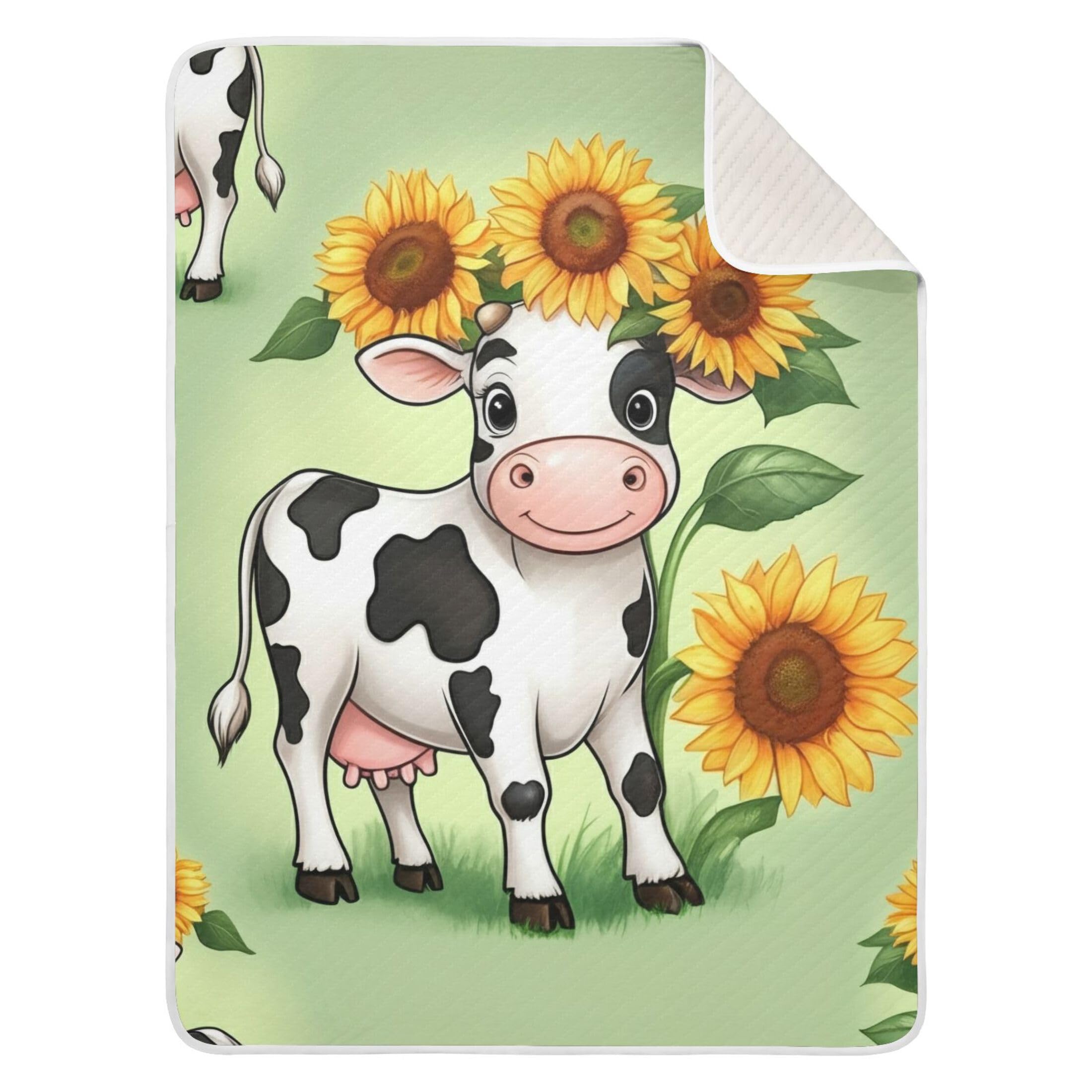 Burbuja Sunflower Cow Baby Blanket for Boys Girls, Nursery Soft Warm Swaddling Receiving Baby Blankets, 30x40 in Toddler Blanket