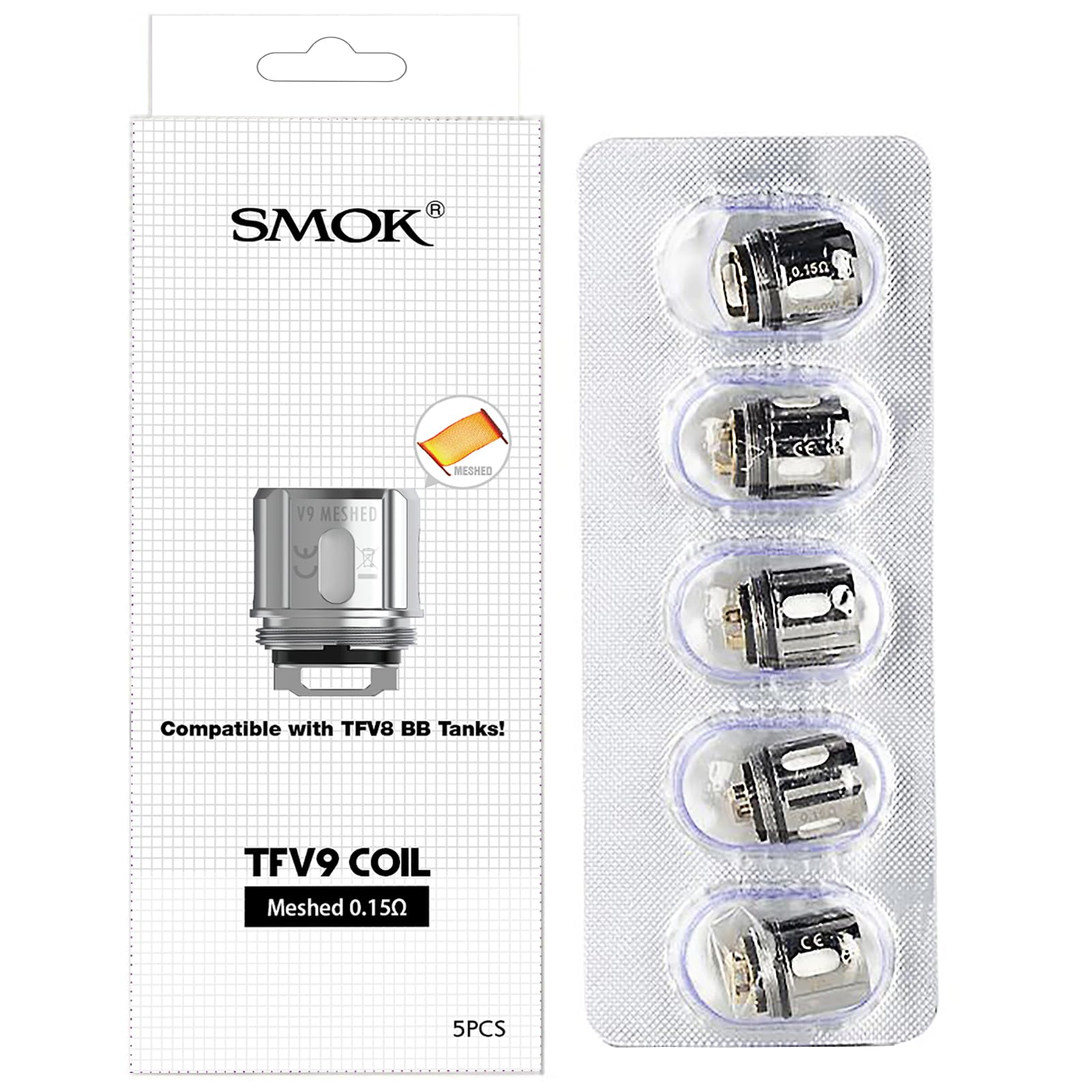 SMOK TFV9 Bobine de maille 0,15 ohm pour rservoir TFV9, Scar-Mini, mini  rservoir, Rigel, Scar-18, broche plaque or, grande surface de chauffage,  sans nicotine : Amazon.fr: High-Tech
