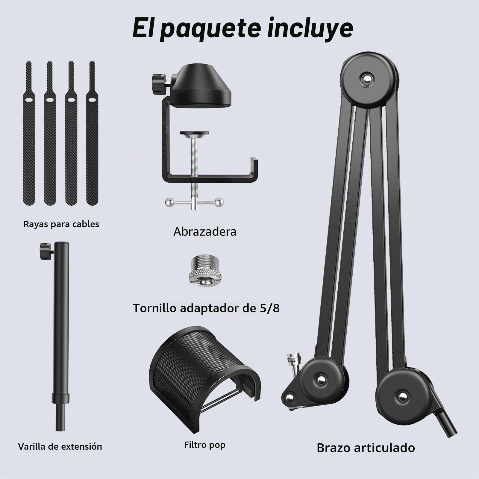 TONOR Micrófono Boom Arm, Mic Soporte de Escritorio con Alto Riser para, Totalmente Ajustable para Podcasts, Streaming, Gaming, Oficina en Casa, Grabación, 40 cm +40 cm, 20 cm extra alto, T50