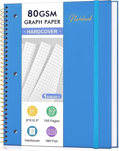 Miniatura 11 de Cuaderno de papel cuadriculado, 1 materia, papel de cuadrícula gruesa de 80 g/m², cuaderno de 8" x 10-1/2", cuadernos de espiral de tapa dura para