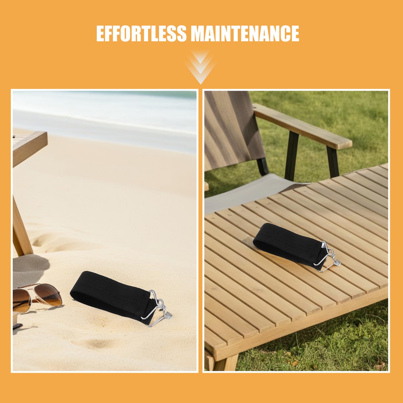 Toyvian Lot de 8 Sangles Renforcées en Nylon Noir pour Chaise Longue Pliable, Résistantes aux Fissures et Faciles à Ranger, pour Fauteuils D'extérieur et Voyages