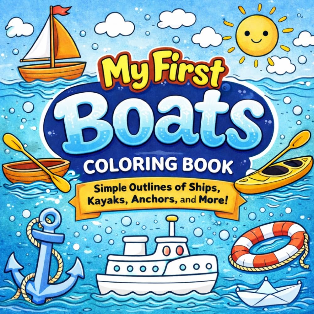 My First Boats Coloring Book: Simple Outlines of Ships, Kayaks, Anchors, and More! Bold & Easy Boat Coloring Pages for Toddlers and Preschool Kids Ages 2–5