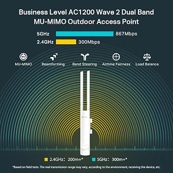 TP-Link EAP225-Outdoor, Long RangeOutdoor Access Point AC1200 | Dual Band, IP65 Weatherproof, Remote Managed