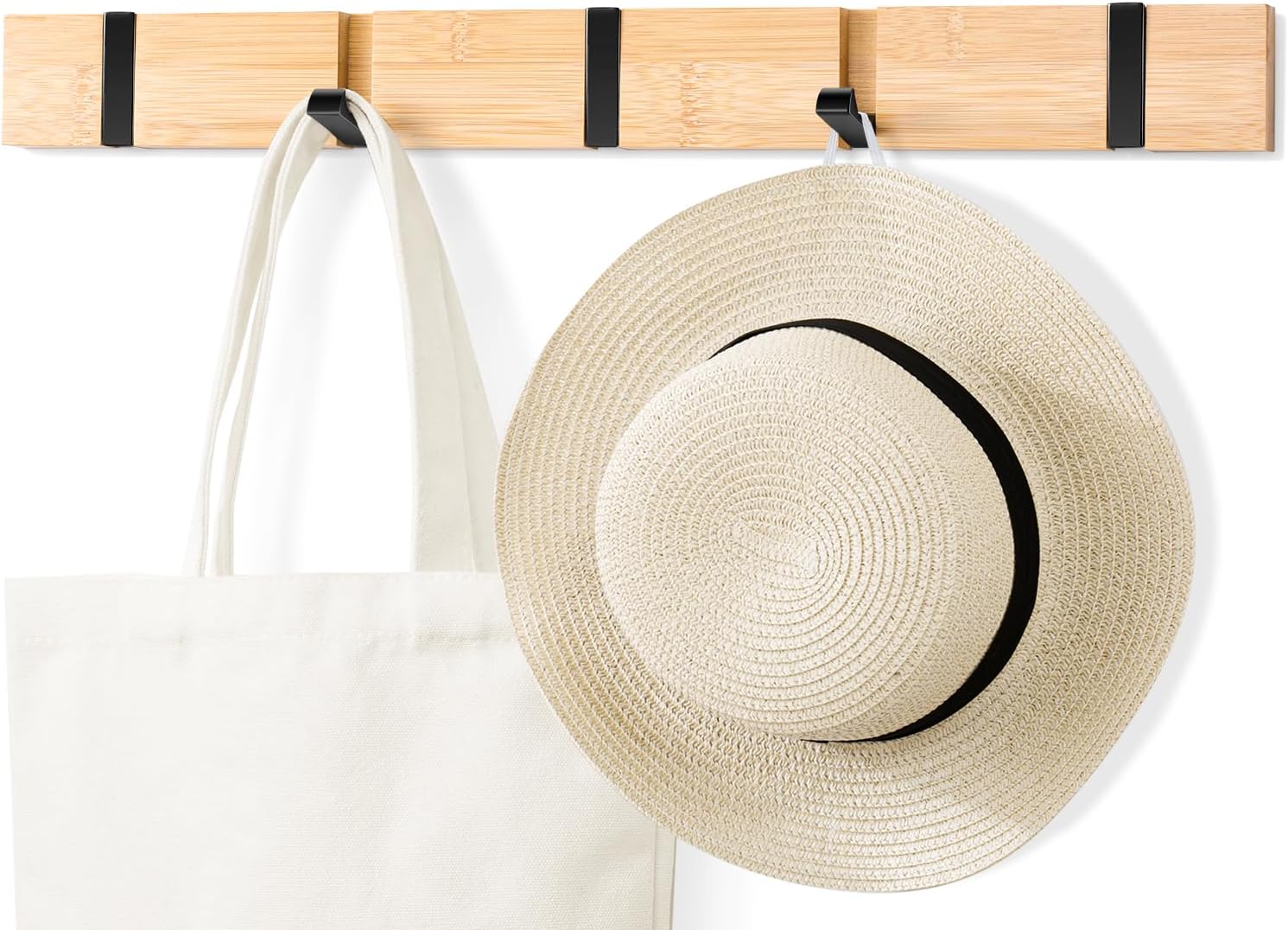 Wooden Wall Mounted Folding Rack, Modern Wall Floating Coat Hook Rack Space-Saving Coat Hanger for Coats, Hats, Scarves, Key (Wooden 5 Hooks)