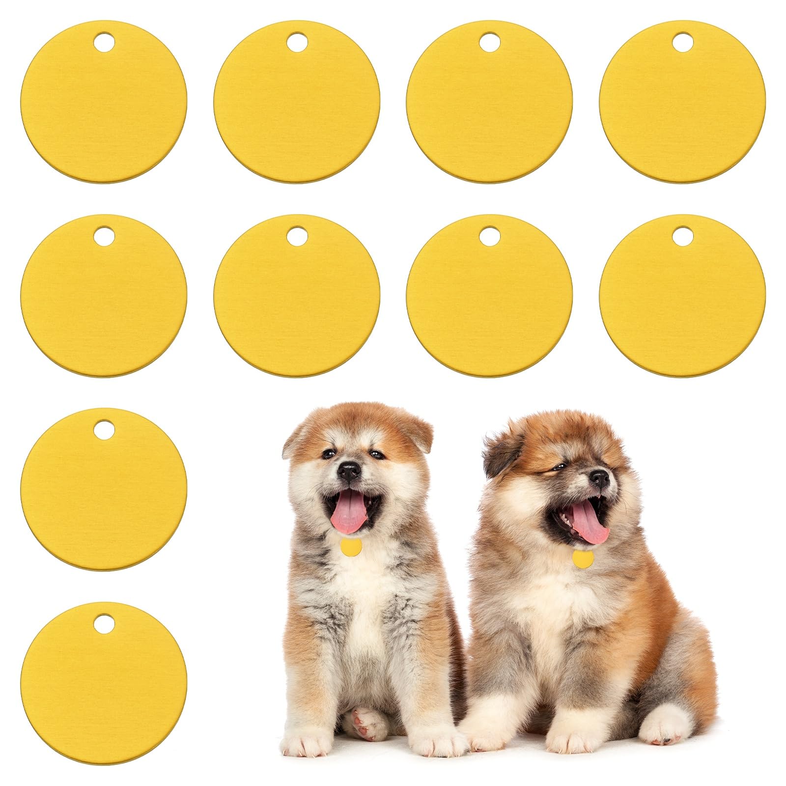 PATIKIL 25mm Blanks Dog Pet Tags, 10Pcs Round Aluminum Blanks Engraving Tags for Carving Names Phone Numbers or Other Information Pendants, Yellow