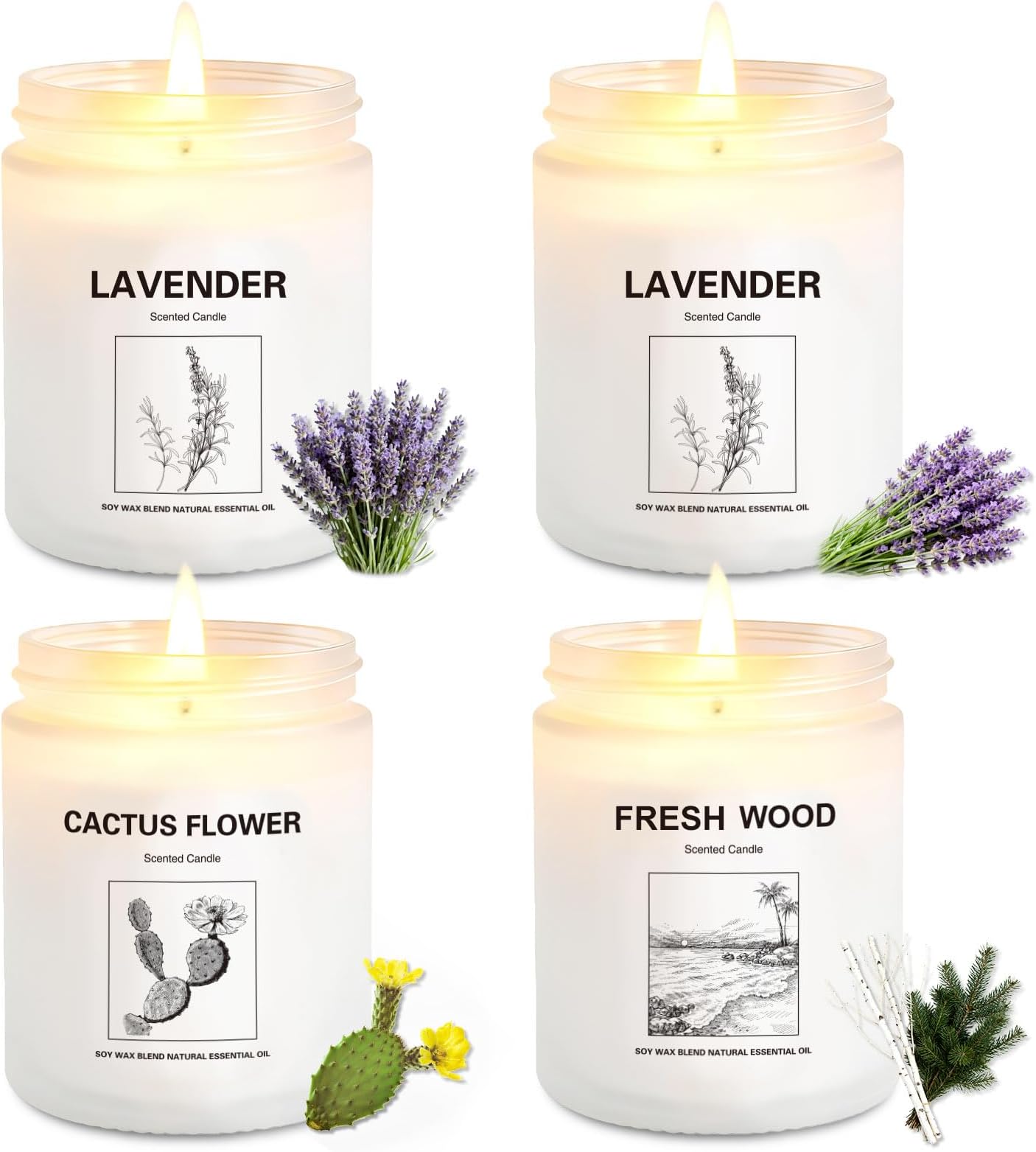 Scented Candles for Home,4 Pack Soy Candle Gift Set with 4 Fragrance Scents,Aromatherapy Lavender Floral & Wood Candles for Relaxation,Long Lasting Spa Candles for Bedroom Bathroom Gifts for Women