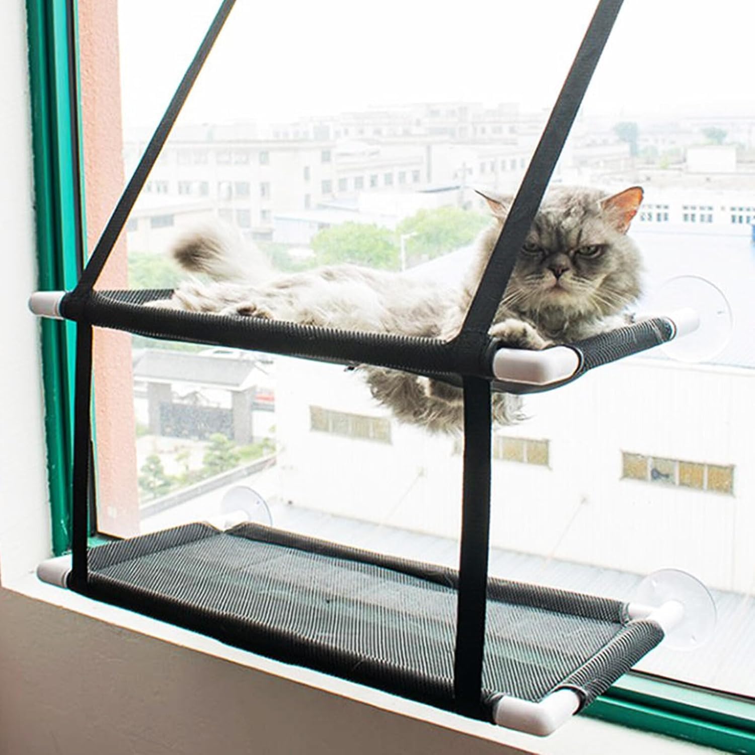 Katzen Fensterliege für Katzen,Katzenbett Fensterbank Doppelte Hängematte Fenster mit 6 stabilen Saugnäpfen, Katzenfensterbett Hängend Saugnäpfen bis 10KG