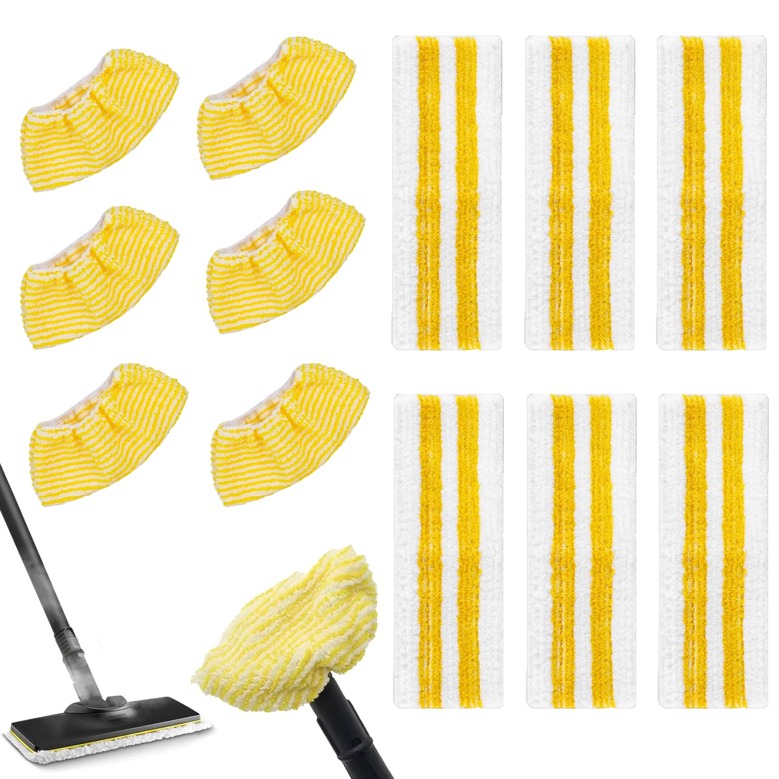 Zubehör für Kärcher Dampfreiniger, 12 Stück Ersatzteile mit 6 Mopbezügen & 6 Dampfwischtüchern für kärcher SC1,SC2,SC3,SC4,SC5, Maschinenwaschbar, für Verschiedene Bodenbeläge Geeignet