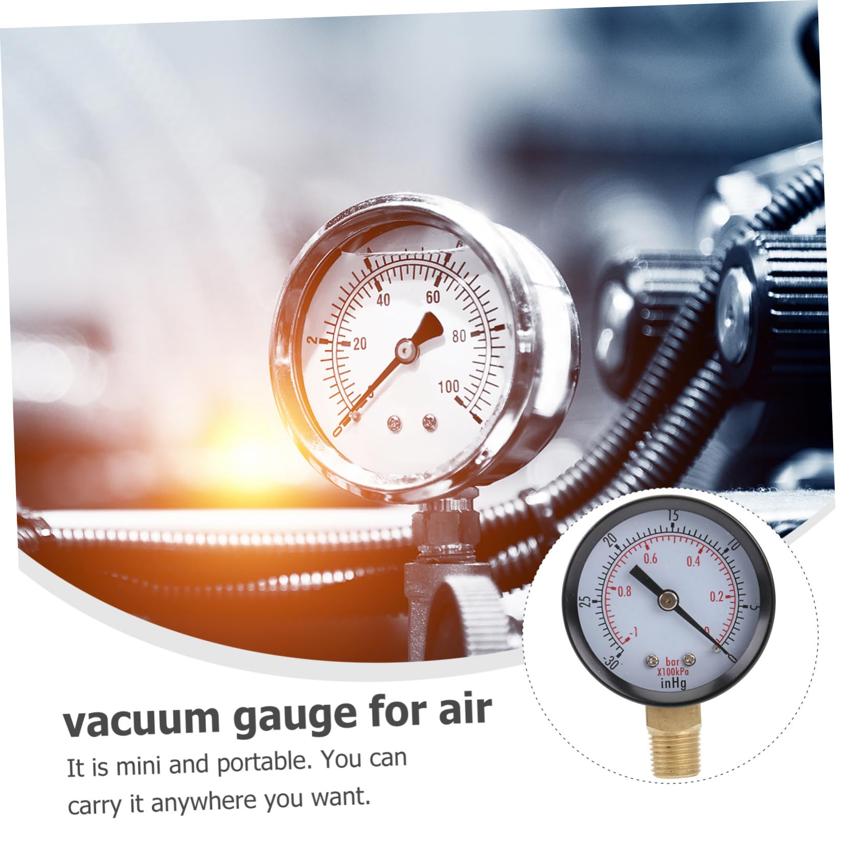 iplusmile 3 Piezas indicador de vacio juego de manómetro de vacío probador de vacuómetro Manómetro de presión de aire Medidor de presión de aceite cronómetro manómetro de vacío para aire