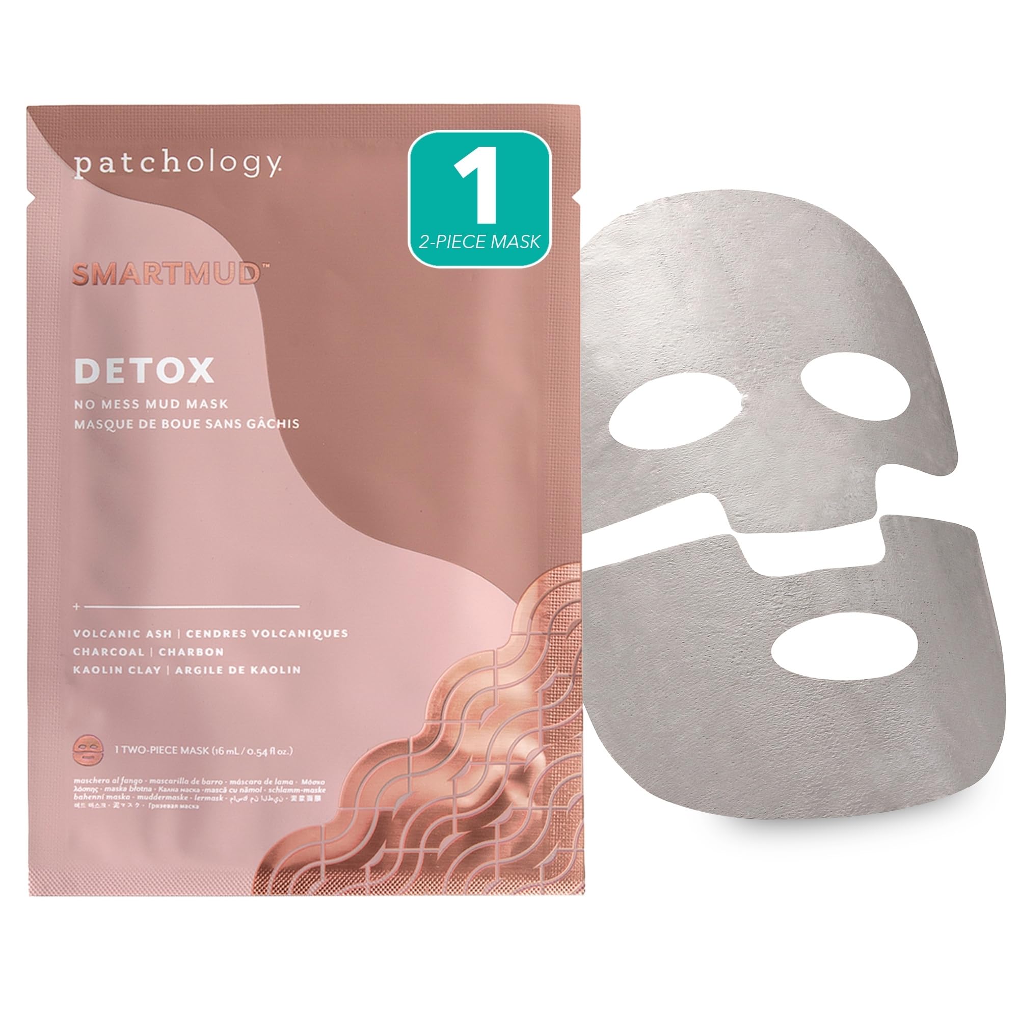Patchology SmartMud Detox No-Mess Mud Facial Sheet Mask for Men & Women – Refreshing and Hydrating Sheet Mask for Clean, Smooth, and Moisturized Skin – 5-Minute Easy Application, (1 Count)