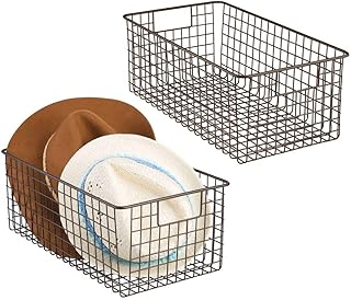 mDesign panier grillage en métal (lot de 2) – panier de rangement universel étroit pour plan de travail, cuisine, garde-manger, etc. – aussi approprié comme rangement placard – couleur bronze