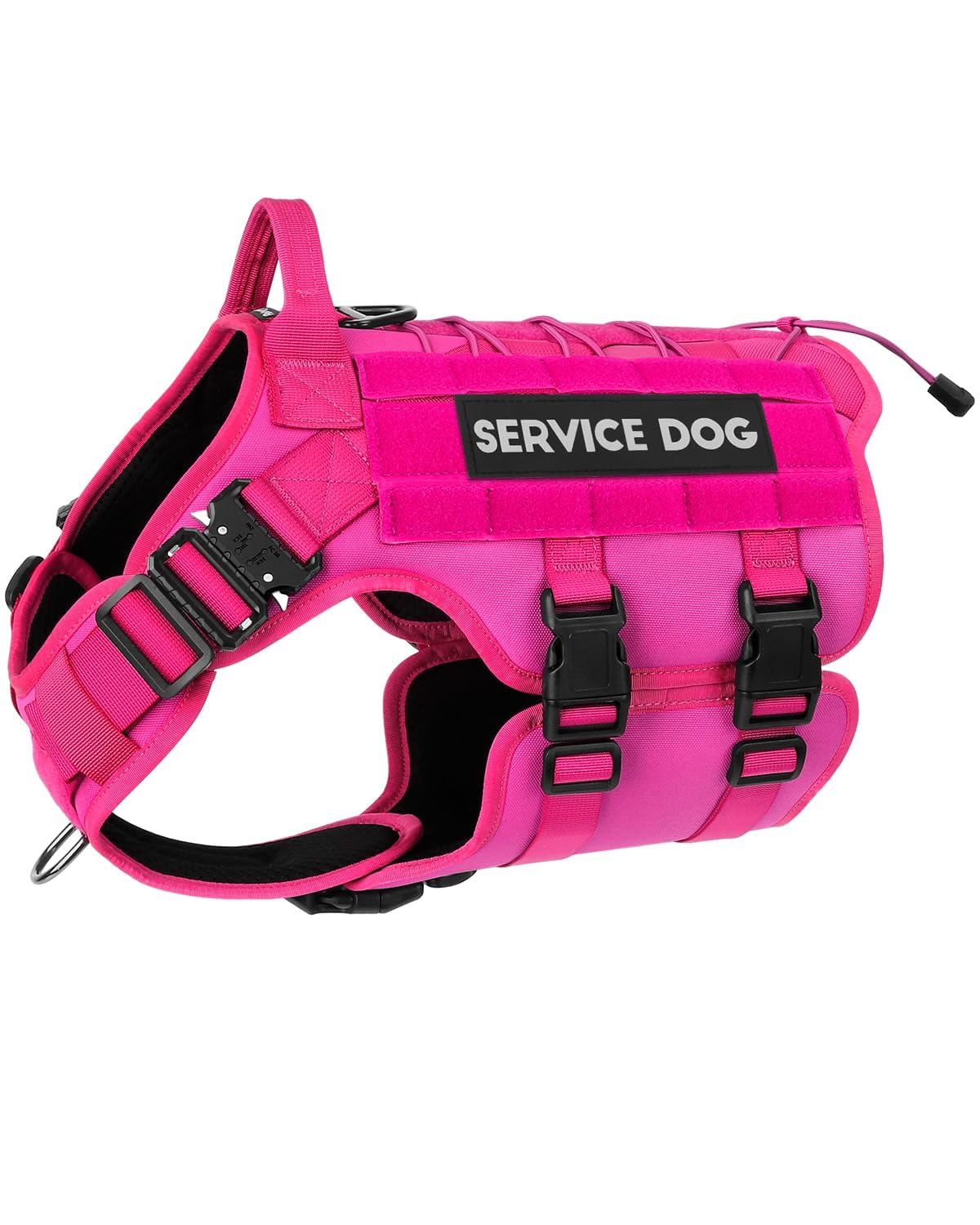 PETNANNY Tactical Service Dog Vest - No-Pull Emotional Support Harness with Hook & Loop Patches & Molle System for Training & Hunting (Pink, X-Large)