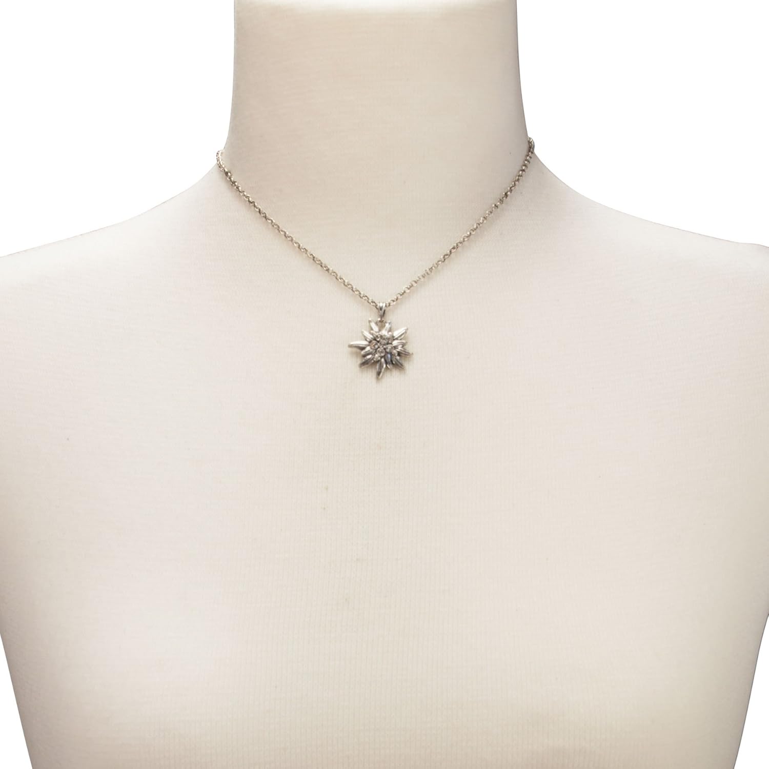 Alpenflüstern Traditional bavarian necklace with rhinestone Edelweiss small, Ladies costume jewelry, traditional german pendant necklace for Dirndl, Oktoberfest (antique silver colored) - Image 4