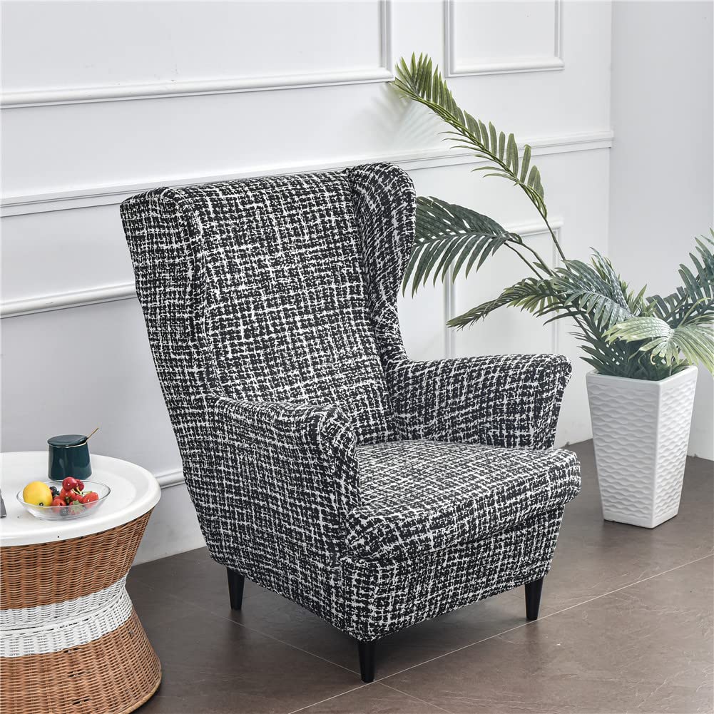Highdi Grey Wingback Chair Covers 2 Piece Stretch Wing Chair Slipcover, Fashion Bohemia Printing Strandmon Sofa Cover Furniture Protector For Armchair Chairs Living Room Bedroom Hotel (Grey)