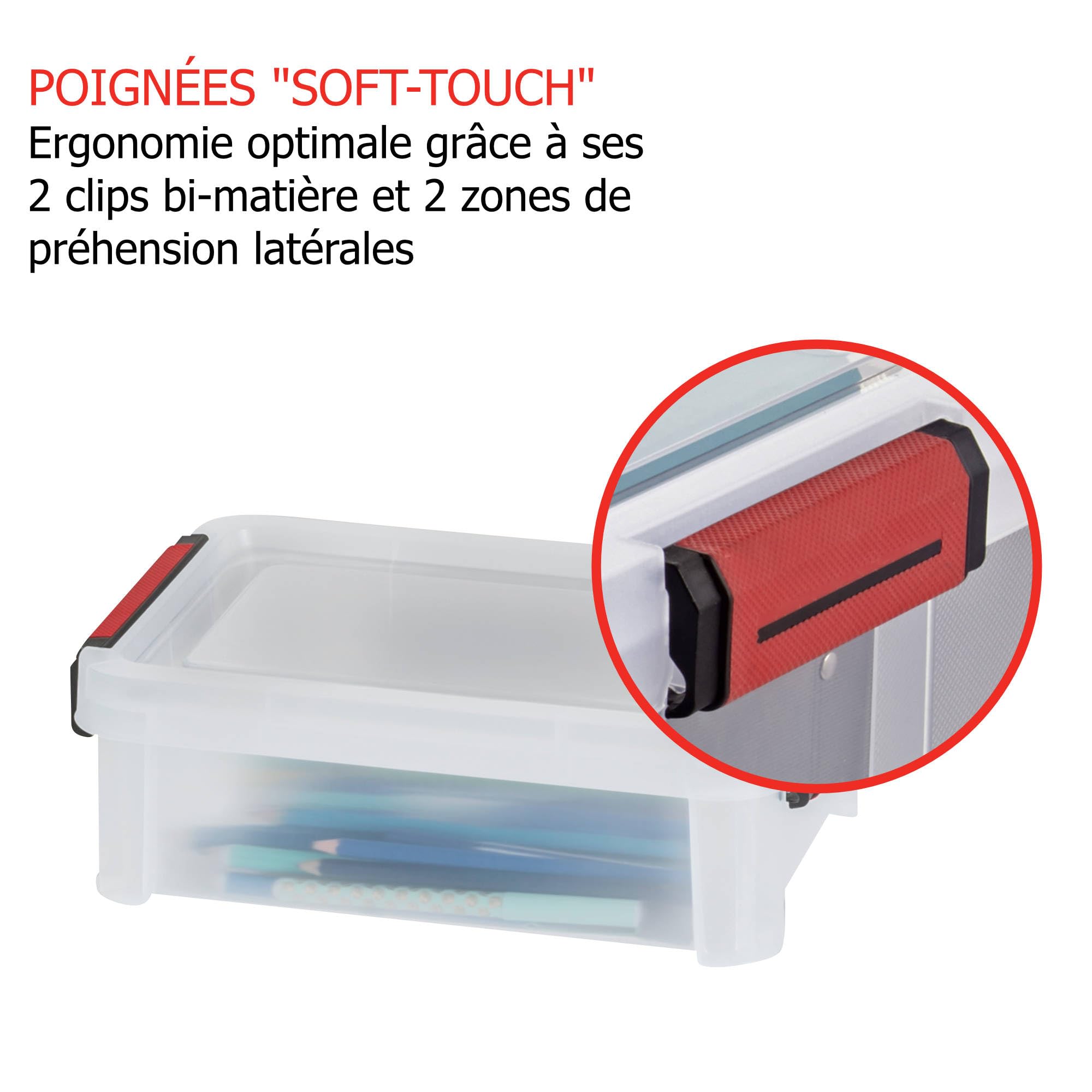 Sundis Clip'N Store, 6 cajas almacenaje con tapa, 2,5L, reforzados | Aptas para alimentos, paredes rectas, plastico transparente, apilables y combinables