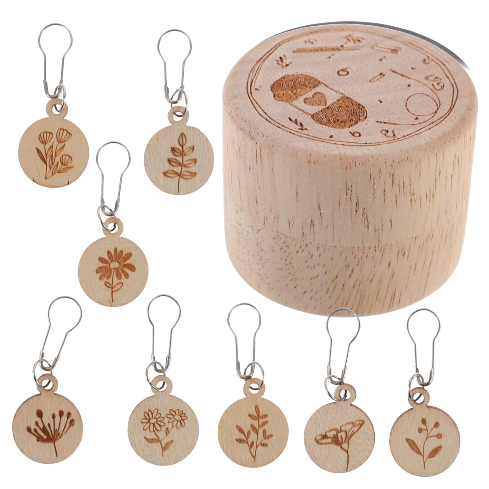 SHINEOFI 5sets Segnapunti Legno per Uncinetto e Maglieria Marcatore Punti Rimovibile con Scatola Legno per Cucire Ricamare e Lavorare Maglia