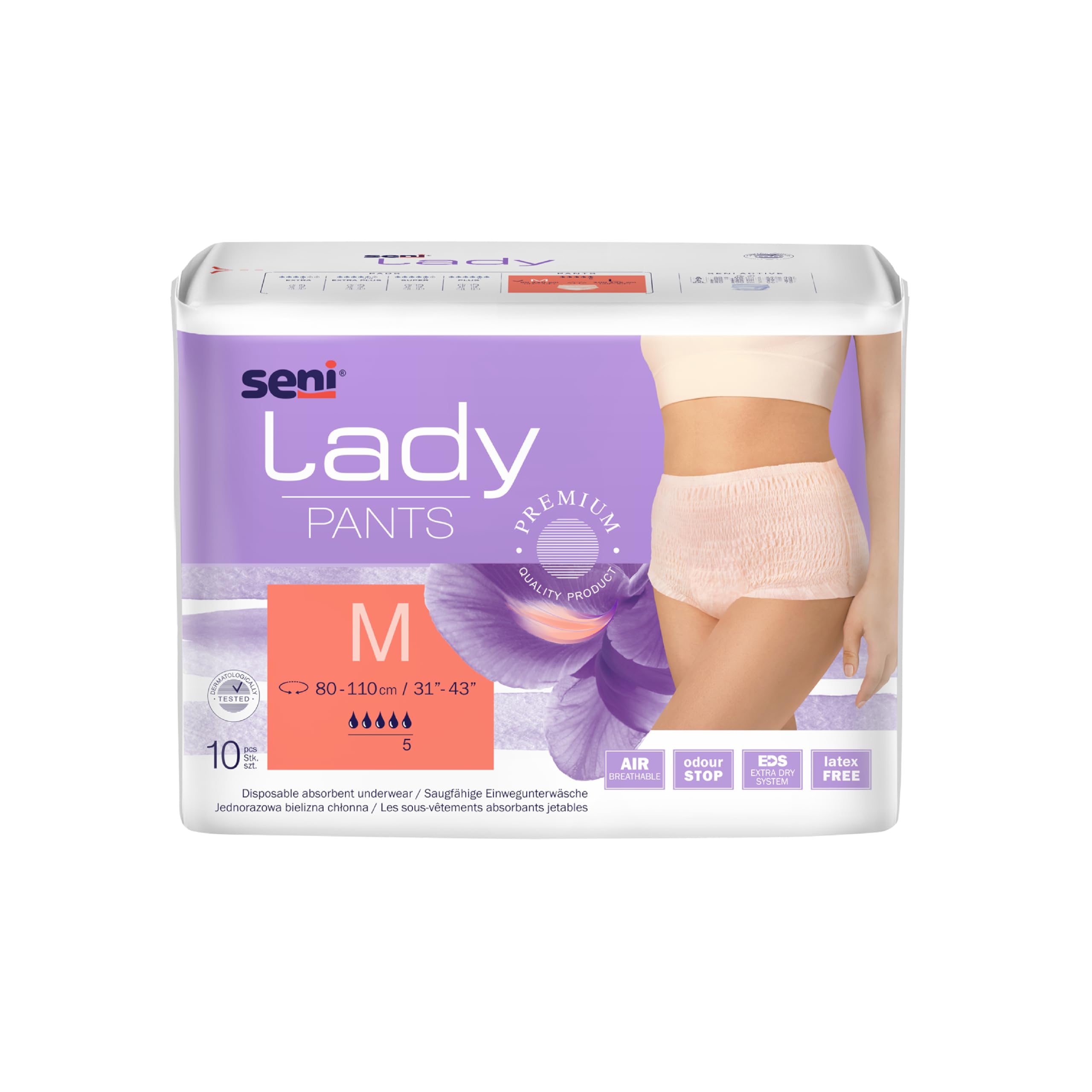 Seni Lady Bladder Control Pants for Women | Light Incontinence | Breathable | Extra Dry System | latex free | Disposable Absorbent Underwear | Odour Stop | Dermatologically Tested | Size Medium | Waist Size 31" - 43" (80 cm - 110 cm) | Pack of 1 | 10 (B0BCW3MH9N) Amazon Price History, Amazon Price Tracker