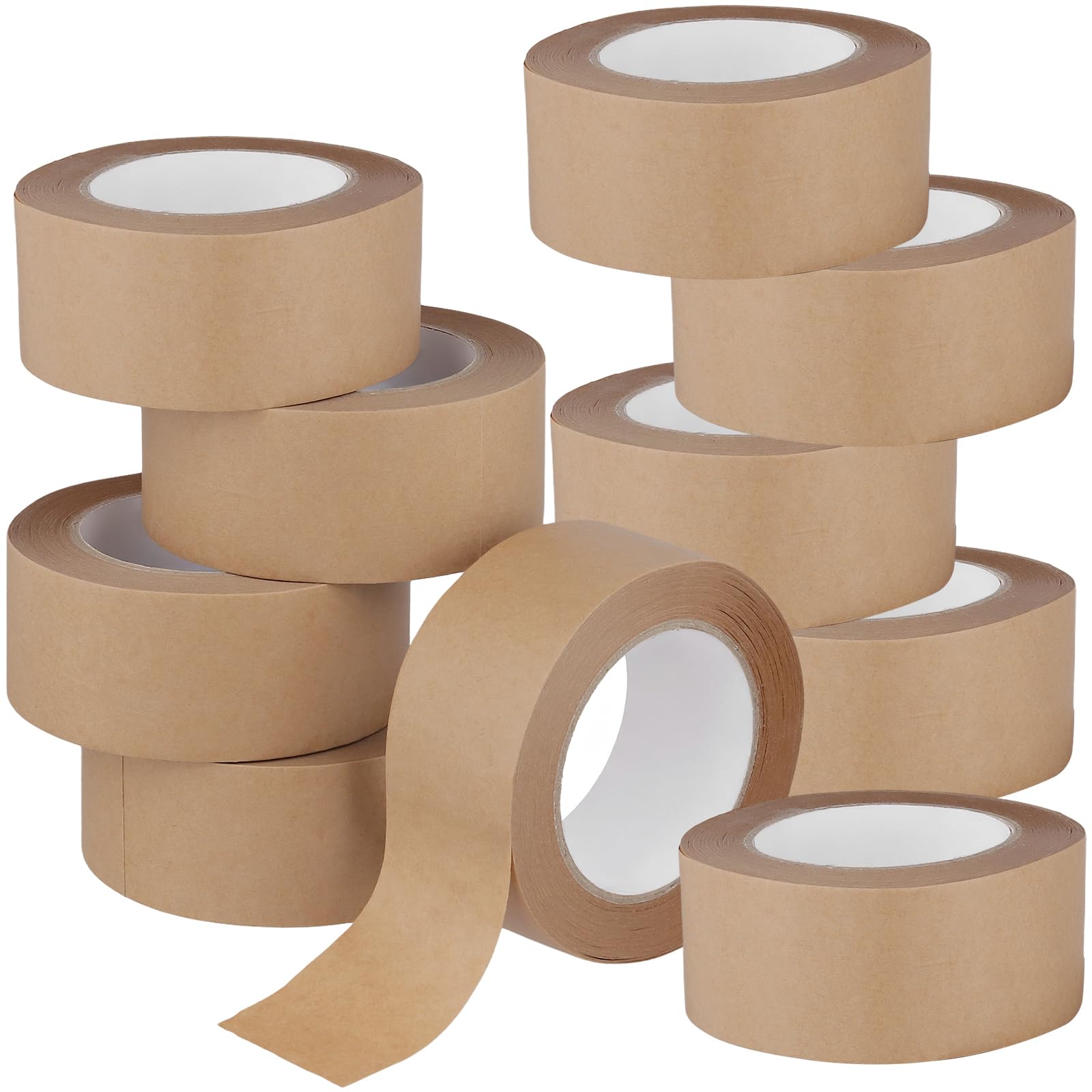 HONYUET 10 Rolls Kraft Paper Tape, 50mm x 50m, Brown Self Adhesive Packaging Paper Tape for Masking, Sealing