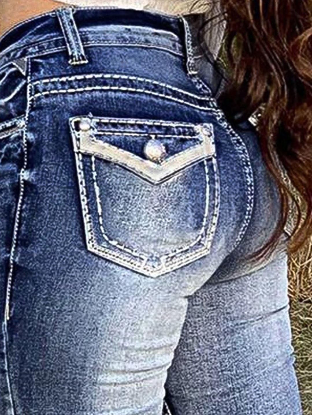 Flamingals Boot Cut Jeans for Women Trendy Stretch Jeans Butt Lifting Tummy Control Denim Pants Sea Blue 2XL