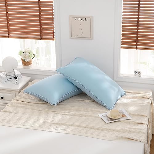 Miniatura 201 de Blue Body Pillow Cover Shabby Chic Long Pillow Case Cover Navy Blue Pom Poms Fringe Body Pillow case with Pocket Closure 20x54 inches(Body,Navy Blue)