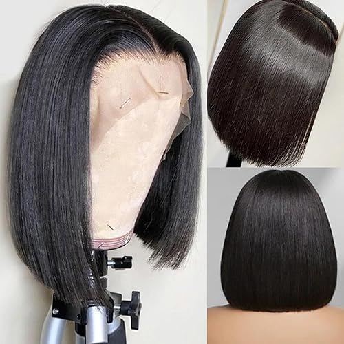 Miniatura 3 de Peluca de cabello humano Bob de 13 x 4 con encaje frontal, densidad 180, sin pegamento, prearrancada con abuelitos, pelucas estilo Bob lacias para