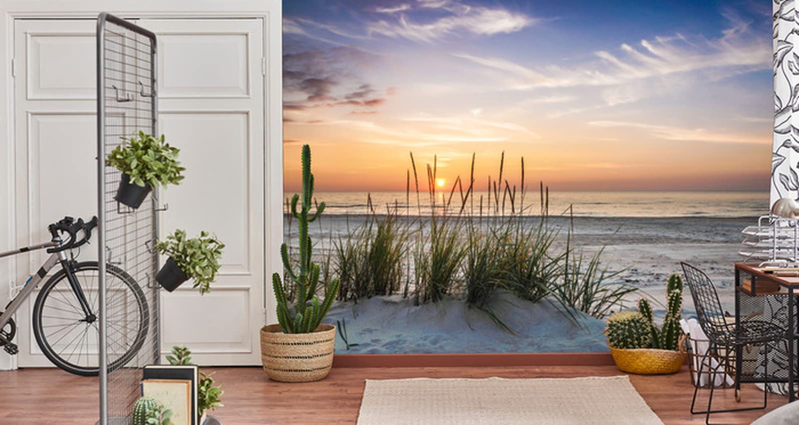 Muralo Fototapete Selbstklebend Vlies Meer, Strand, Dünen - 312x219 cm | Moderne Tapete, Sonnenuntergang - ideal für Wohnzimmer und Schlafzimmer, Schlafzimmer und Büro