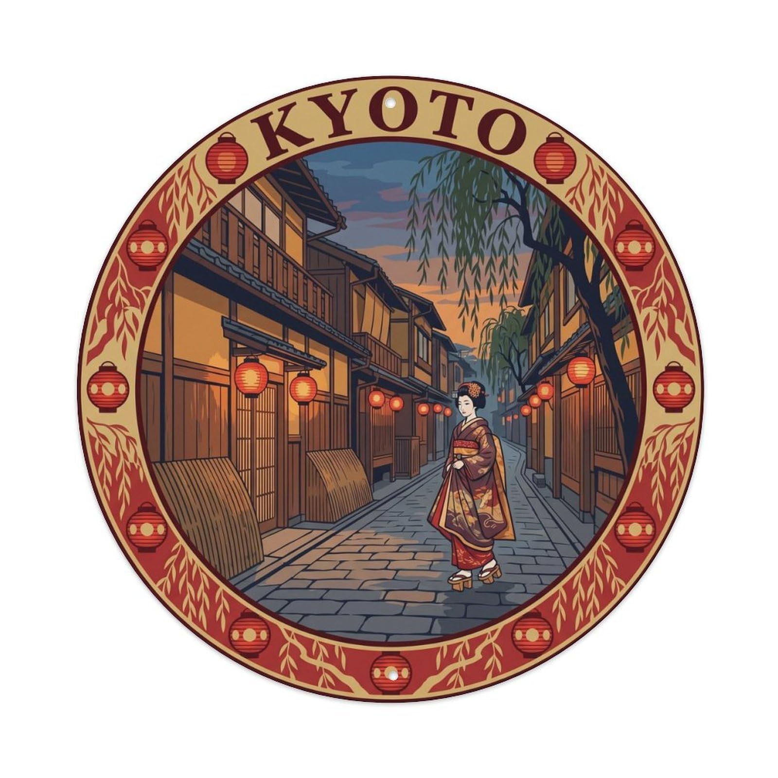 Kyoto Gion Geisha Cobblestone Lantern Street Castle Metal Tin Sign