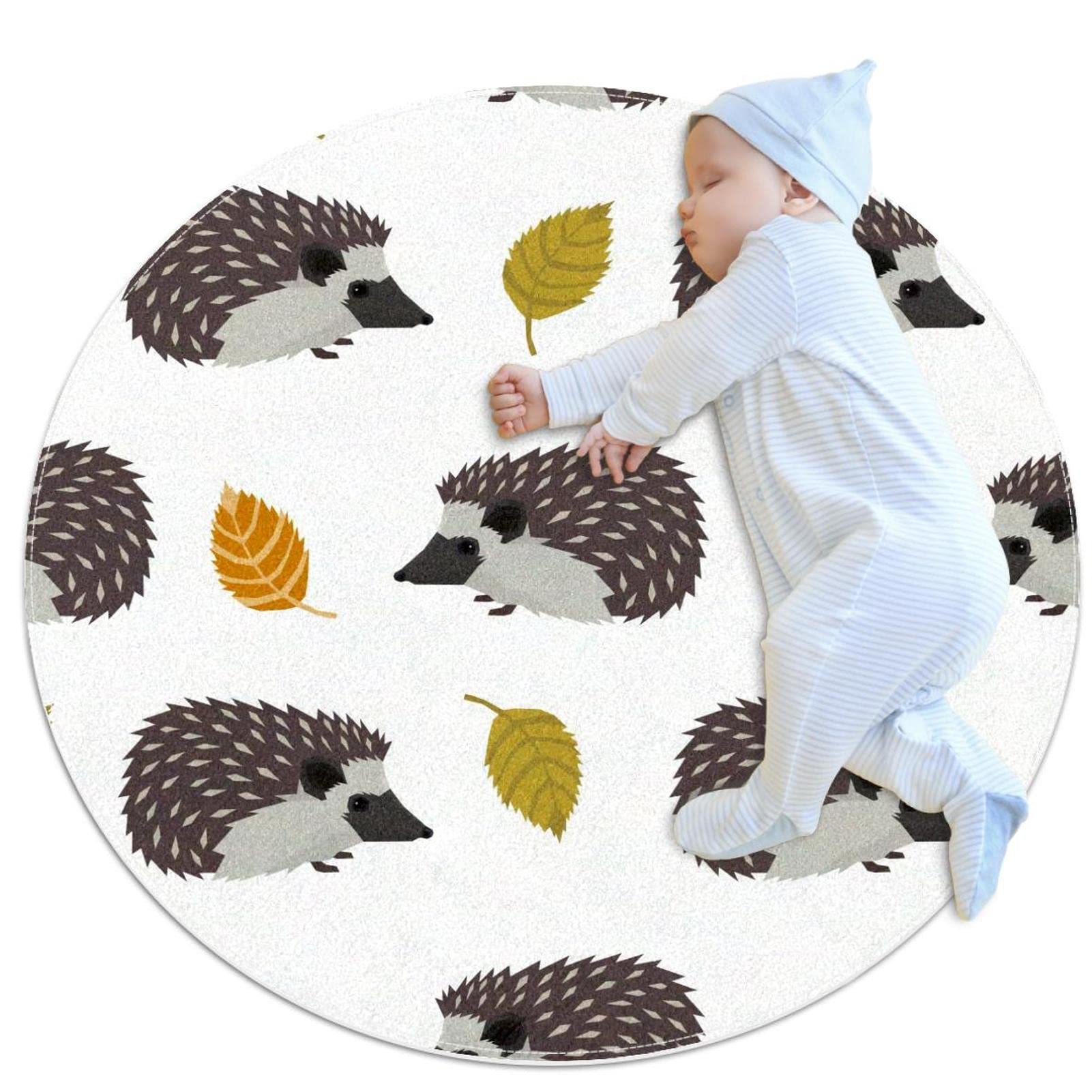 Tapis de salle de bain antidérapant rond 1m blanc avec motif animal pour enfant