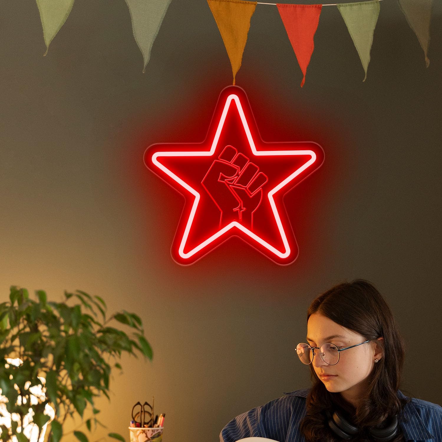 Punk Tage Against the Machine Neon Sign,Dimmable Star Fist Neon Light Sign,Rock RATM Led Neon Signs for Man Cave,USB Powered Neon Wall Sign for Bar Party Club Pub Bistro Decor,Gifts 9.45x9.45 inches. - Image 6