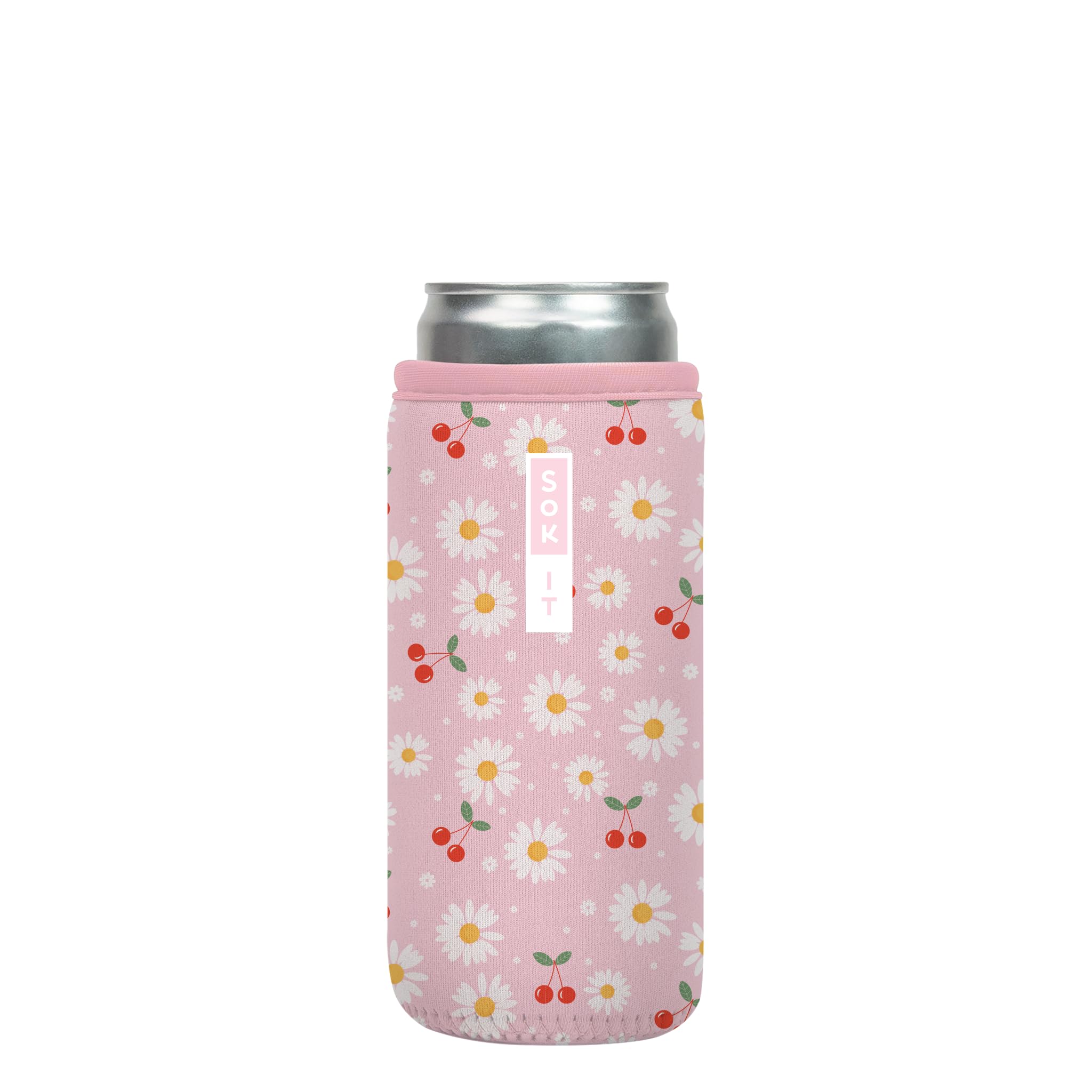 Sok It CanSok Sleeve for Beer & Soda Insulated Neoprene Cover (Cherry Bomb, 12oz Slim Can Sleeve)