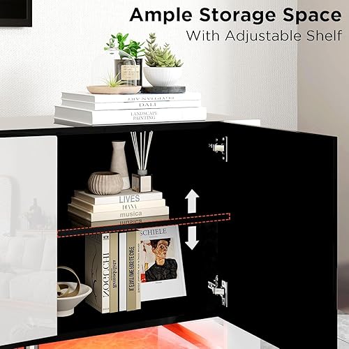 Miniatura 4 de AMERLIFE Soporte de TV con Chimenea de 36", Centro de Entretenimiento Moderno de 70" con Puertas de Alto Brillo y Luces LED, Consola de TV con Patas