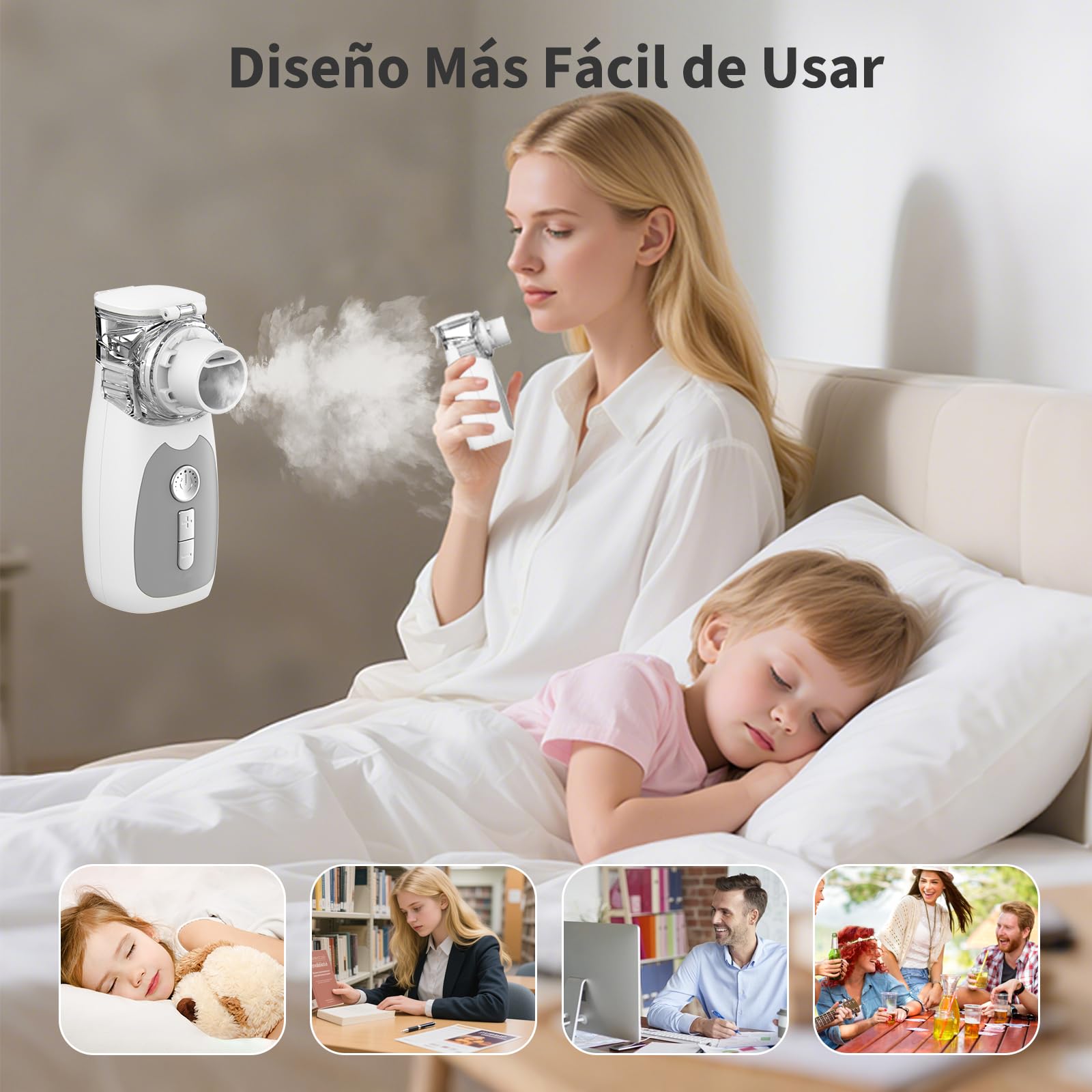 FEELLIFE Nebulizador Portatil Silencioso Tecnología de nebulización inteligente, Nebulizador Bebé y Adulto Tasa de Atomización Ajustable（5 Modos) para Tratamiento de Tosa, Enfermedades Respiratorias