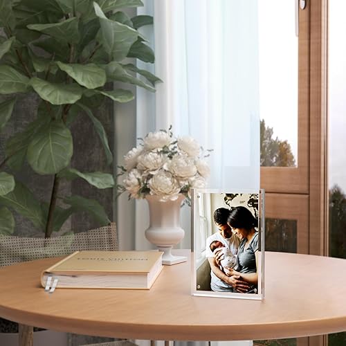 Miniatura 9 de PITBVO Marco de fotos acrílico, marcos de fotos transparentes de 4 x 6 pulgadas, pantalla magnética de doble cara, soporte flotante de escritorio