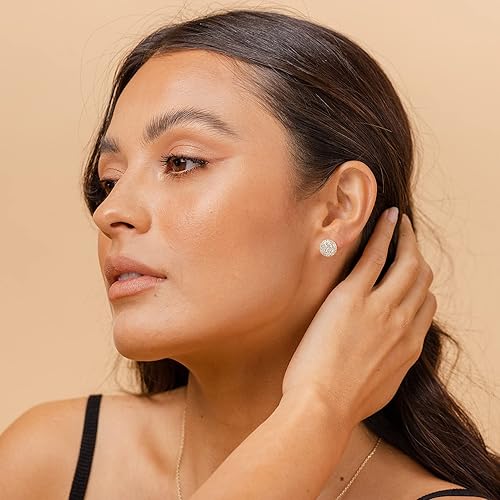 Miniatura 2 de PAVOI 14K Gold Plated Sterling Silver Post Halo Cluster Cubic Zirconia Stud Earrings for Women  Gold Earrings