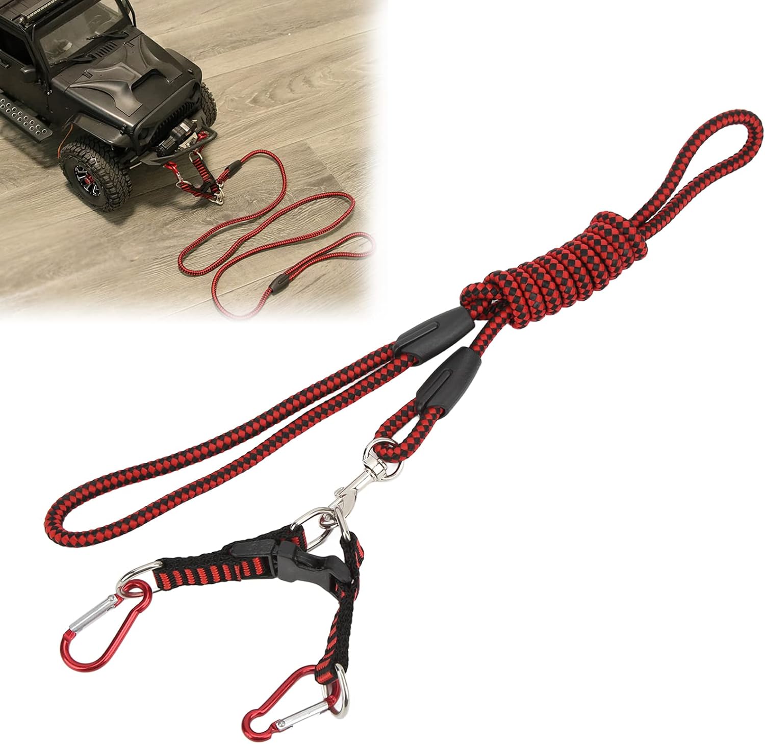 RC Car Traction Rope, RC Traction Rope Nylon Winch Recovery Strap Universal for 1/5 1/8 1/10 Remote Control Car(Red)