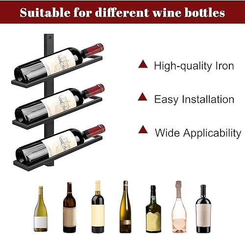 Miniatura 2 de Soporte para botellas de vino montado en la pared, organizador de almacenamiento, estante de exhibición de vino colgante de metal industrial con