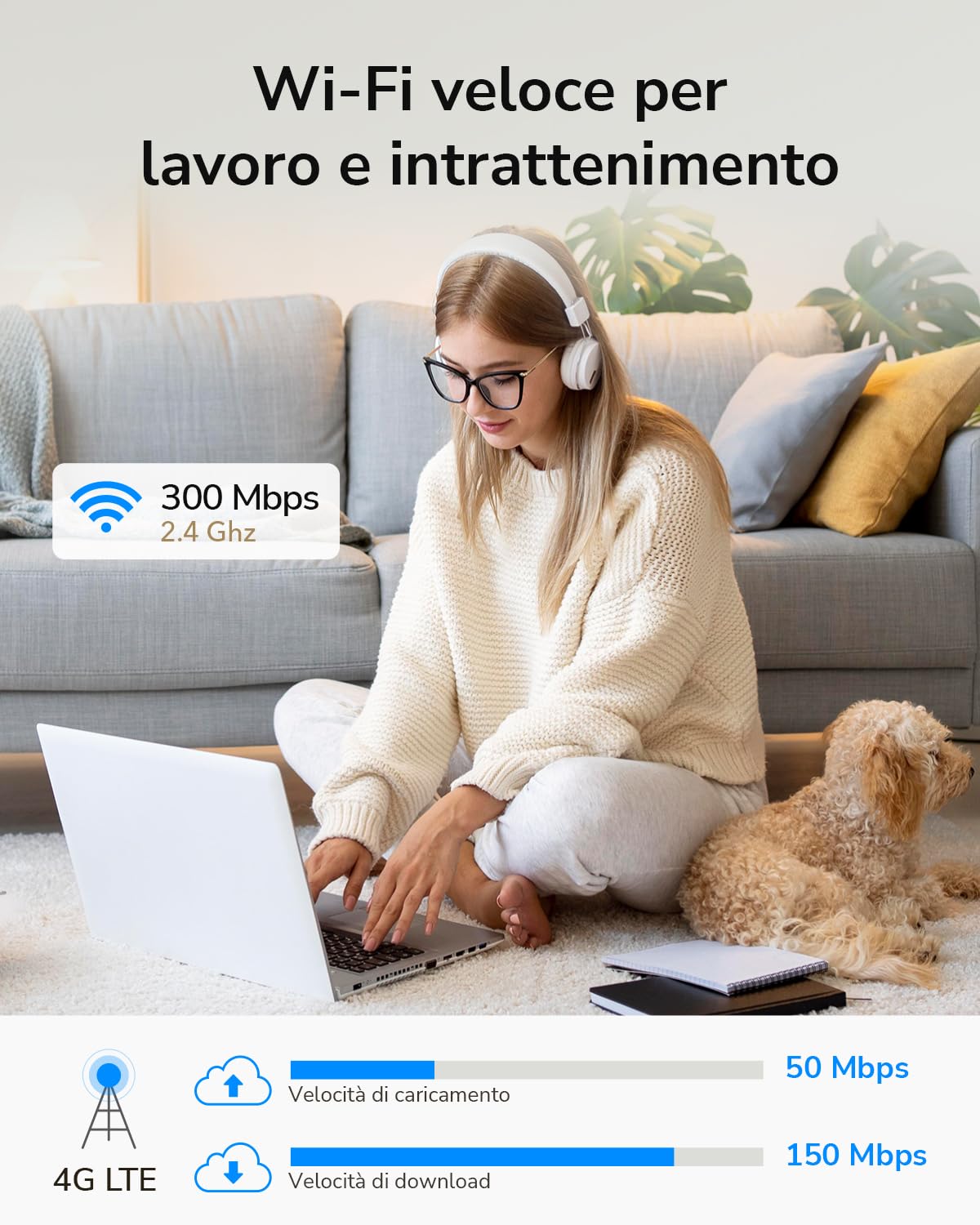 Cudy LT300 Router 4G LTE Con Sim, 300Mbps, Porta LAN/WAN, Senza configurazione, 2 Antenne Ad Alto Guadagno, FDD e TDD, VPN, DDNS, Plug and Play della scheda SIM, per Tutti Gli Operatori