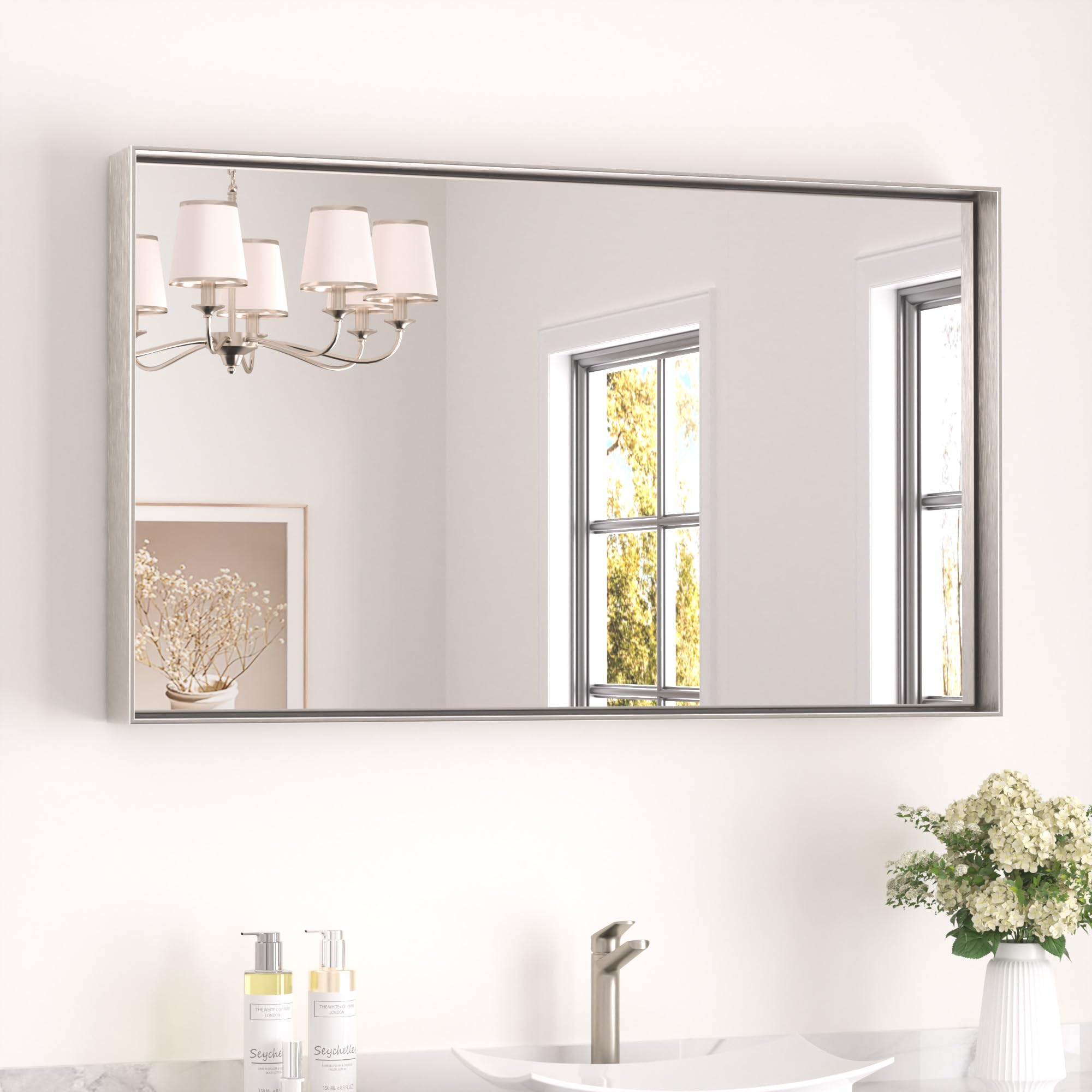 Keonjinn 40x24 Inch Nickel Bathroom Mirror for Over Sink, Rectangular