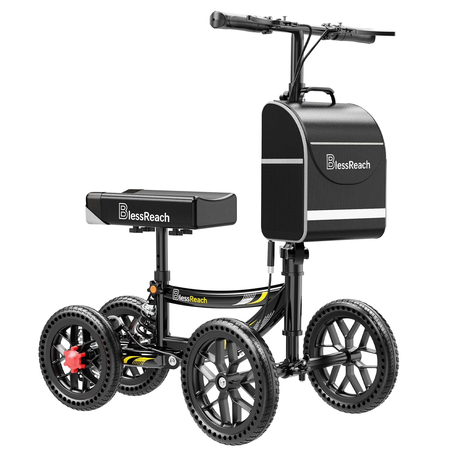 Photo 1 of BlessReach Knee Scooter Walker for Adults Foot Injuries Ankle Surgery, Knee Scooters for Adult, Foldable Steerable with Dual Handbrake, Height Adjustable Handle & Knee Pad, 300 lbs Capacity,Black