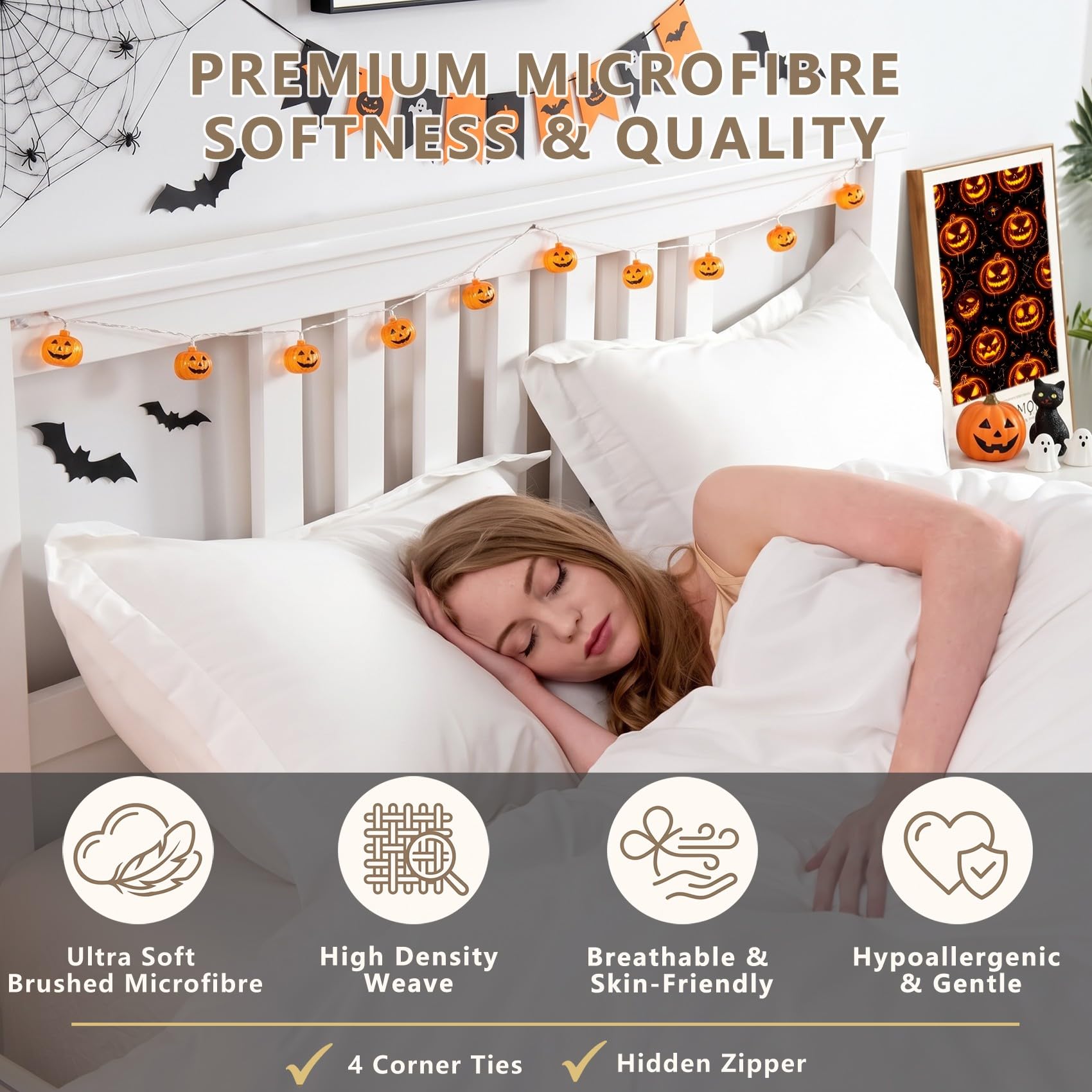 Leuchtende Kürbislaterne Bettwäsche 220x240 3tlg Schlafzimmer Deko