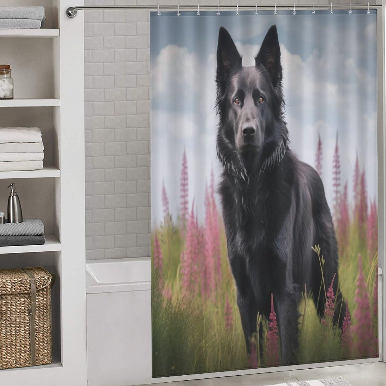 Chien rideau de douche en tissu lavable 152x183cm avec 12 crochets
