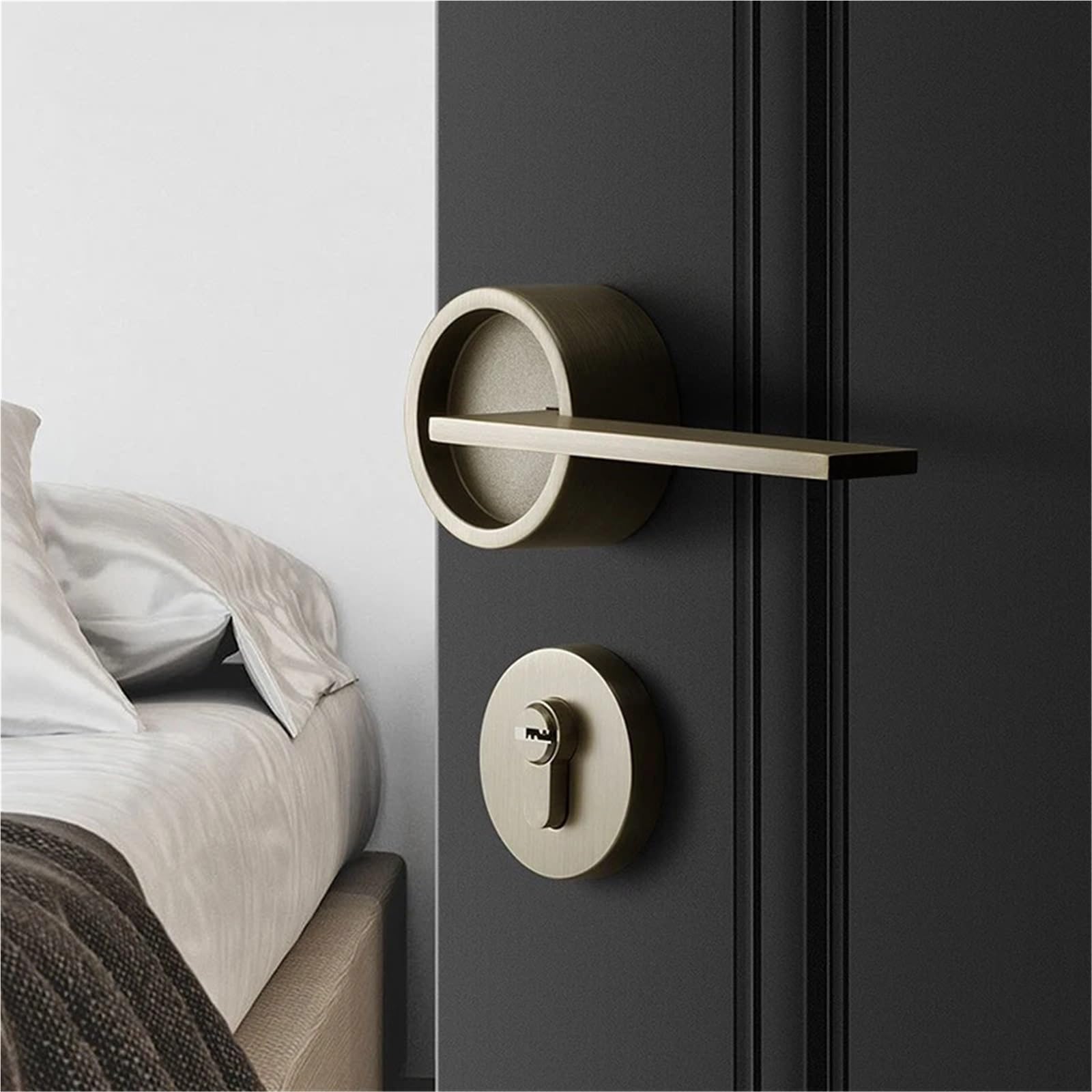 Serrure de poignée de porte en zinc bronze pour chambre silencieuse