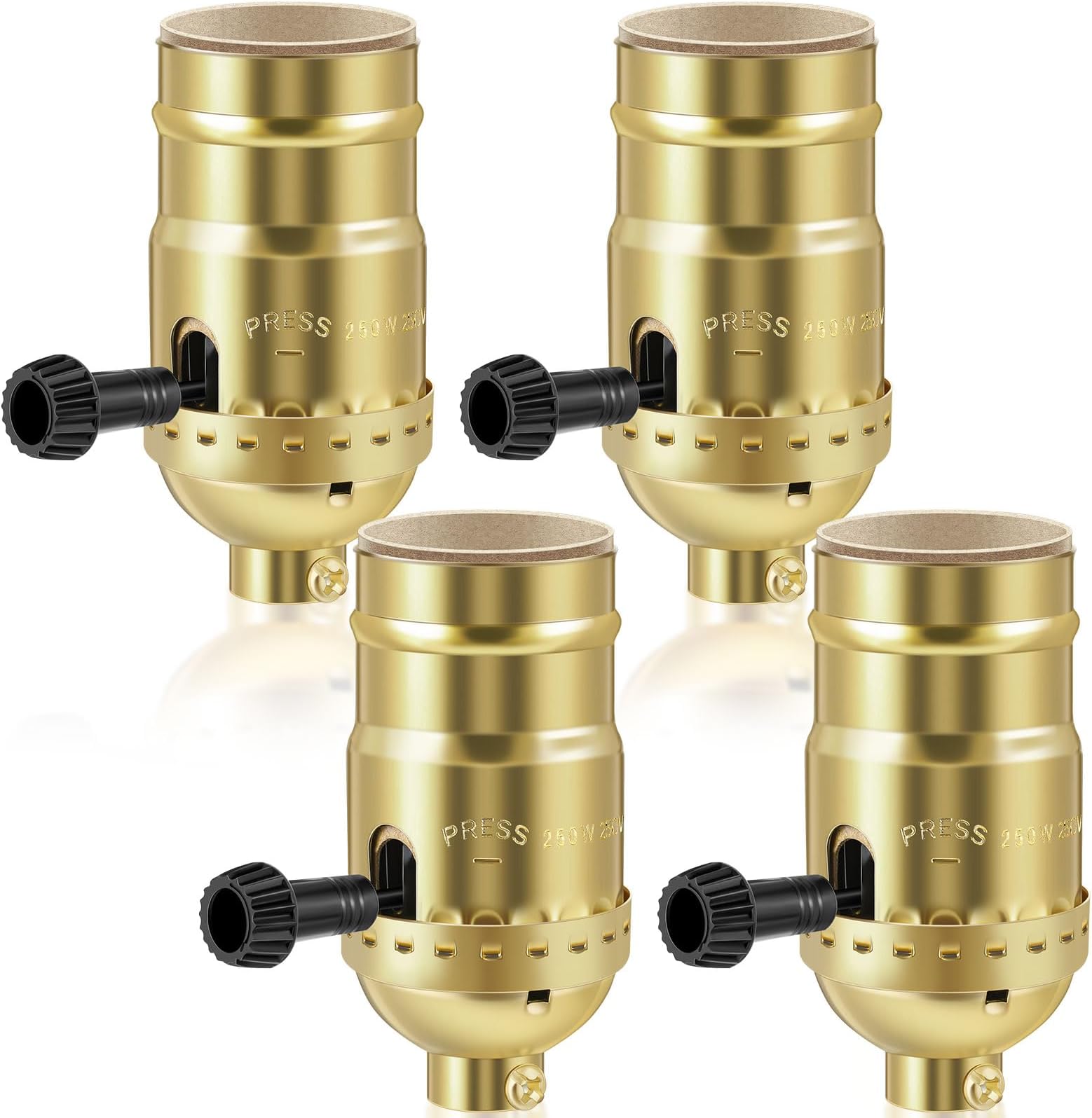 4 Pcs UL Listed Lamp Socket Replacement 3 Way Low-Medium-High Light Settings E26 Threaded Base Turn Switch Knob Light Socket Lamp Parts for Repair Table Floor Lamps DIY Project, Gold
