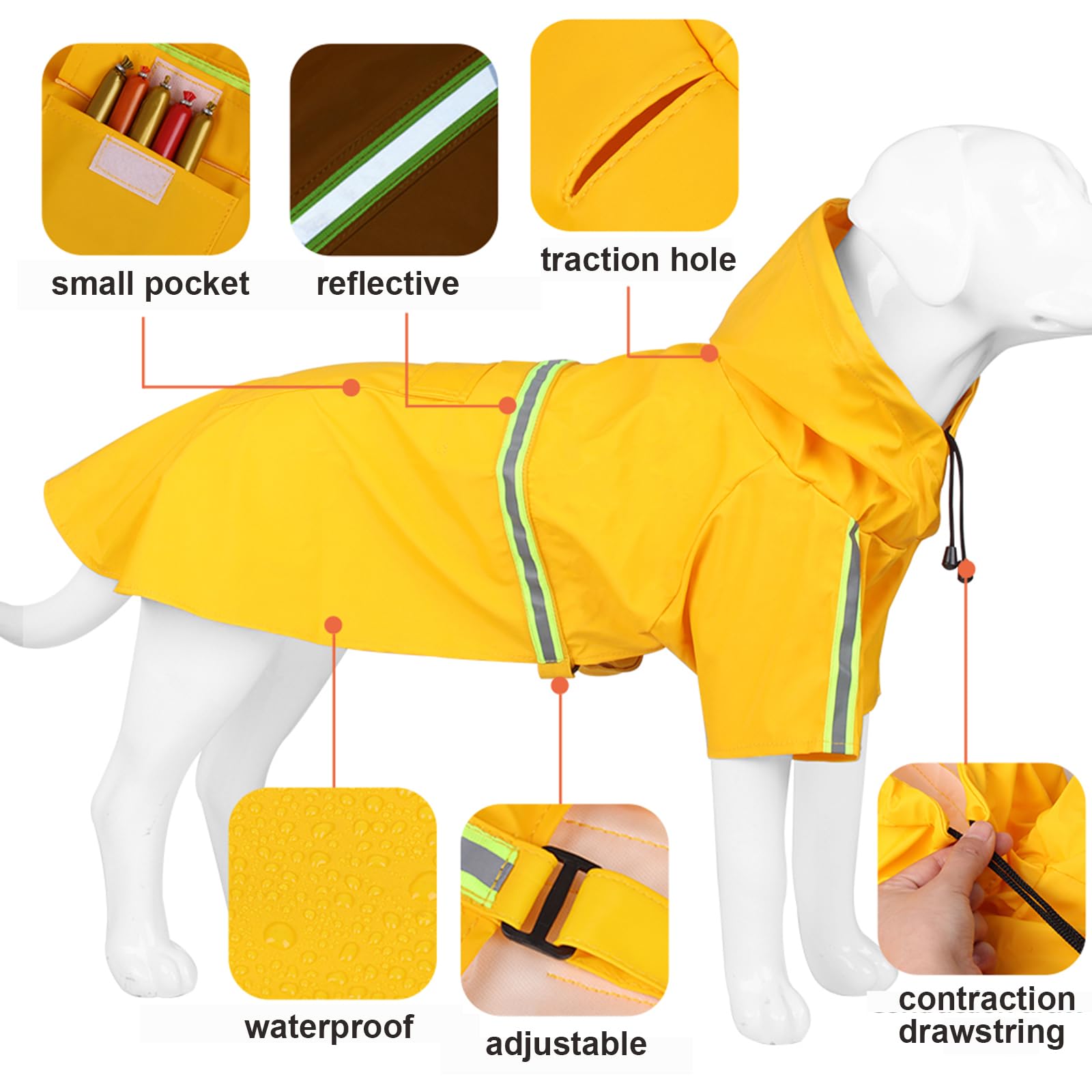 Impermeabile per Cani Riflettente Cappotto Cane Impermeabile con Cappuccio Giacca per la Pioggia Cane di Taglia Piccola per Escursionismo