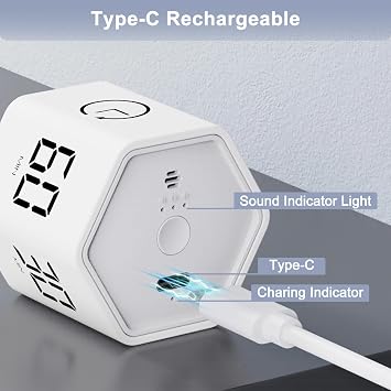 Cuteefun Rotating Cube Visual Timer, Hexagon Pomodoro Timer, White